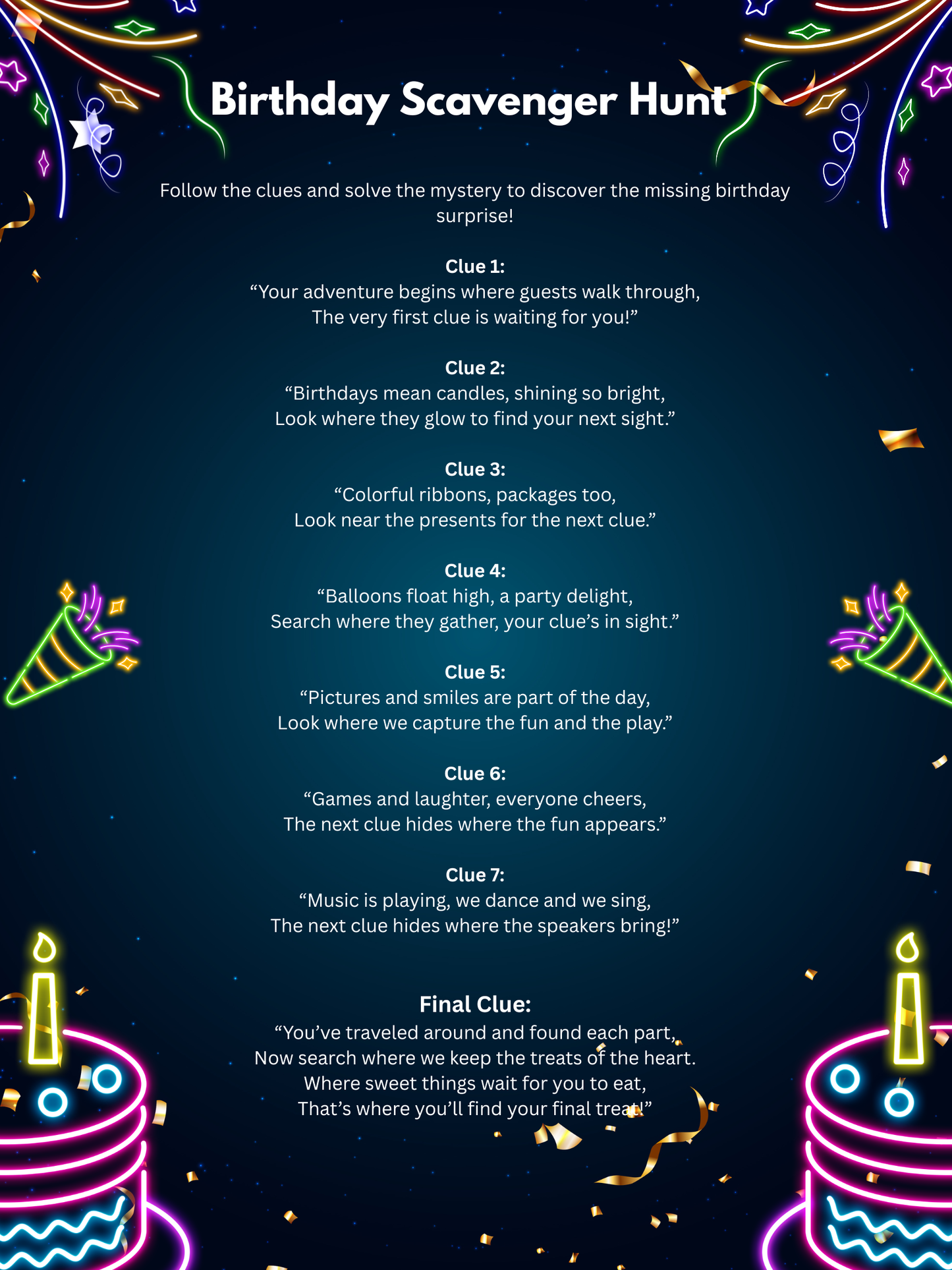 Birthday Scavenger Hunt Printable: Fun Kids Party Game (Instant Download)