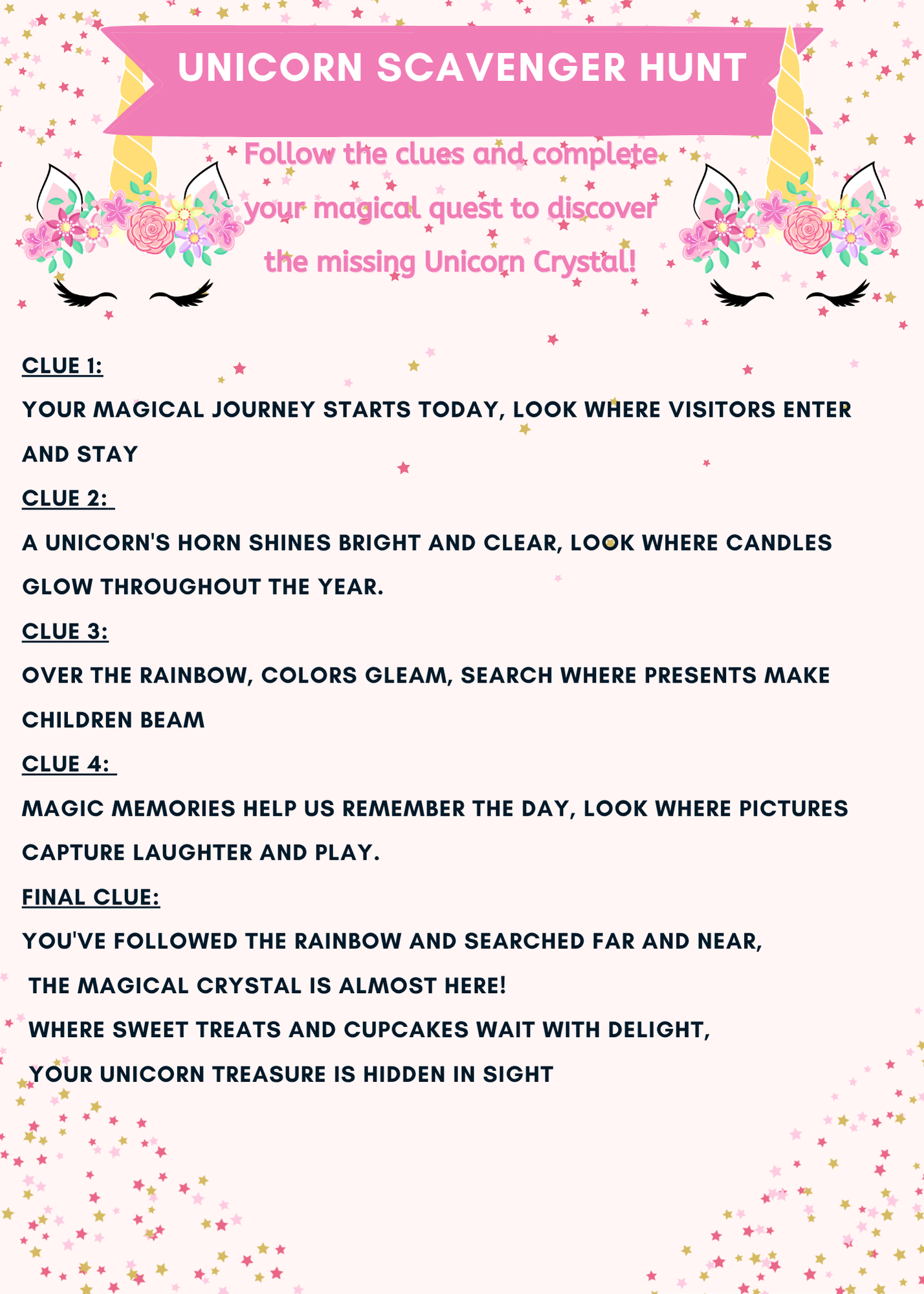 Unicorn Scavenger Hunt Printable | Unicorn Birthday Party Game | Rainbow Treasure Hunt | Magical Unicorn Quest | Instant Download